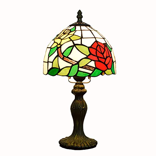 SUNMME 8 Zoll breite Tischlampen, roter Lampenschirm aus Buntglas mit Rose, 1 Glühbirne, Schreibtisch, antike Lichtlegierung, Basis für Freundin, Wohnzimmer, Schlafzimmer SUNMME 8 Zoll breite Tischlampen, roter Lampenschirm aus Buntglas mit Rose, 1 Glühbirne, Schreibtisch, antike Lichtlegierung, Basis für Freundin, Wohnzimmer, Schlafzimmer von SUNMME