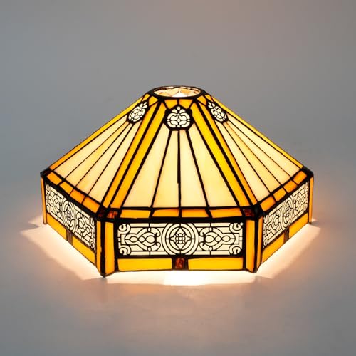SUNMME Deckenlampenschirm, 25,4 cm, chinesischer sechseckiger Vintage-Lampenschirm aus Buntglas, handgefertigter Lampenschirm für Pendel-, Steh- und Wandlampen von SUNMME
