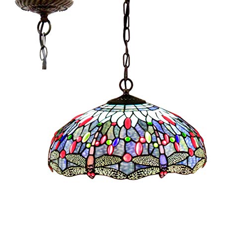 SUNMME Hängelampe, 40,6 cm, Zugkette, Buntglas, rote Rose, Lampenschirm, Kronleuchter, Deckenleuchte, 2 Leuchten, Dekoration für Esszimmer, Wohnzimmer, Schlafzimmer (a3 A) von SUNMME
