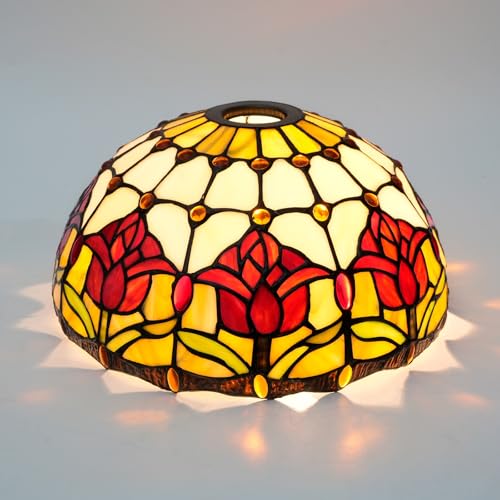 SUNMME Lampenschirm, 12 Zoll, Rote Tulpen, Buntglas, Vintage, Pastoral, Kunstdekor, Große Öffnung, Ersatzlampenschirme für Schlafzimmer, Wohnzimmer, Restaurant SUNMME Lampenschirm, 12 Zoll, Rote Tulpen, Buntglas, Vintage, Pastoral, Kunstdekor, Große Öffnung, Ersatzlampenschirme für Schlafzimmer, Wohnzimmer, Restaurant von SUNMME