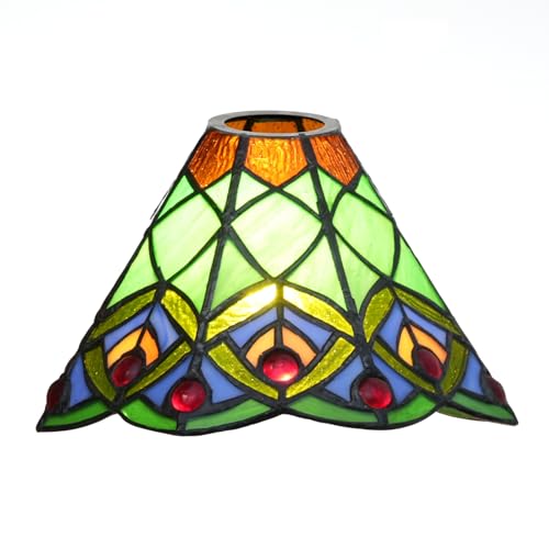 SUNMME Lampenschirm, 20,3 cm, grün, im Pfauenschwanz-Stil, Buntglas-Lampenschirm, Vintage, handgefertigt, Deckenleuchte (eine Farbe, eine Größe) von SUNMME
