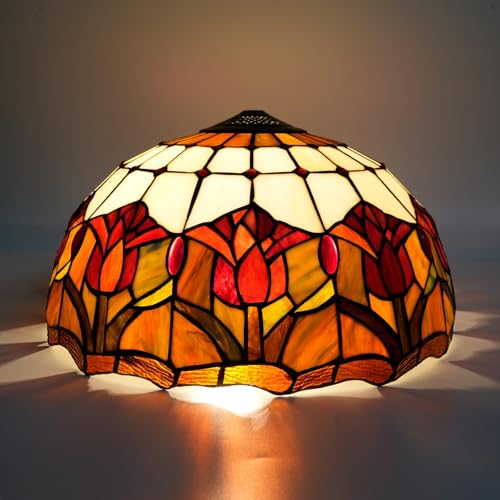 SUNMME Lampenschirm, 40,6 cm, rosa-rote Tulpen, Ersatz für Deckenleuchte, handgefertigt, Vintage, Heimkunstdekor, Buntglas-Lampenschirm für Tisch, Pendelleuchte, Boden (Rosso) von SUNMME