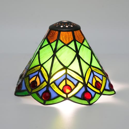 SUNMME Lampenschirm-Ersatz, 20,3 cm, grüner Pfauenschwanz, Buntglaslampe, pastorales Vintage-Kunstdekor, kleine Öffnung, Lampenschirme für Wohnzimmer, Schlafzimmer, Restaurant SUNMME Lampenschirm-Ersatz, 20,3 cm, grüner Pfauenschwanz, Buntglaslampe, pastorales Vintage-Kunstdekor, kleine Öffnung, Lampenschirme für Wohnzimmer, Schlafzimmer, Restaurant von SUNMME