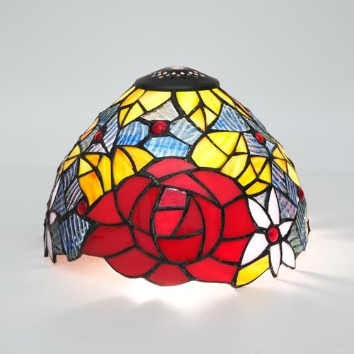 SUNMME Lampenschirm-Ersatz, 20,3 cm, rote Rosen, Buntglaslampe, Vintage, pastorales Kunstdekor, kleine Öffnung, Lampenschirme für Tischleuchter, Lichtwand SUNMME Lampenschirm-Ersatz, 20,3 cm, rote Rosen, Buntglaslampe, Vintage, pastorales Kunstdekor, kleine Öffnung, Lampenschirme für Tischleuchter, Lichtwand von SUNMME