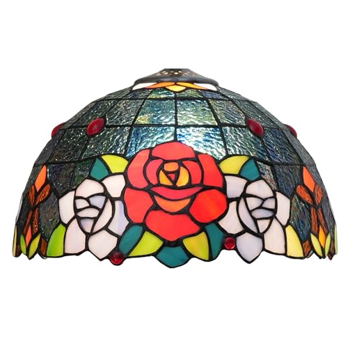SUNMME Lampenschirm-Ersatz, 30,5 cm, Blauer Hintergrund, Rosen, Buntglaslampe, Vintage-Abdeckung, Zubehör, passend für Tisch-Pendelleuchte SUNMME Lampenschirm-Ersatz, 30,5 cm, Blauer Hintergrund, Rosen, Buntglaslampe, Vintage-Abdeckung, Zubehör, passend für Tisch-Pendelleuchte von SUNMME