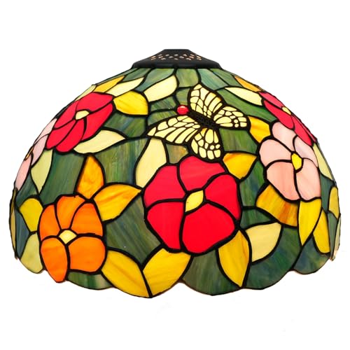SUNMME Lampenschirm-Ersatz, 30,5 cm, Schmetterlinge, Blumen, Buntglaslampe, pastorales Kunstdekor, kleine Öffnung, Lampenschirme für Tischleuchter, Lichtwand SUNMME Lampenschirm-Ersatz, 30,5 cm, Schmetterlinge, Blumen, Buntglaslampe, pastorales Kunstdekor, kleine Öffnung, Lampenschirme für Tischleuchter, Lichtwand von SUNMME