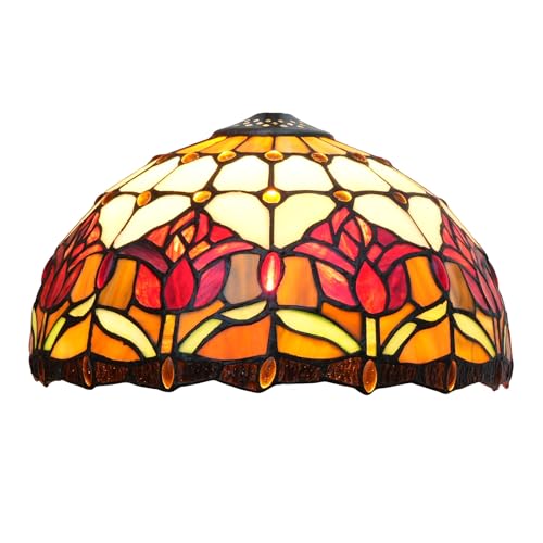 SUNMME Lampenschirm-Ersatz, 30,5 cm, rote Tulpenform, Buntglaslampe, Vintage-Kreativität, Zubehör, passend für Tischpendelleuchte SUNMME Lampenschirm-Ersatz, 30,5 cm, rote Tulpenform, Buntglaslampe, Vintage-Kreativität, Zubehör, passend für Tischpendelleuchte von SUNMME