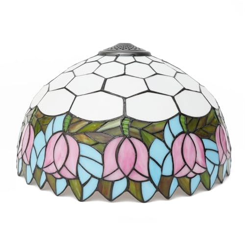 SUNMME Lampenschirm-Ersatz, 40,6 cm, rosa Tulpen, Buntglaslampe, pastorales Kunstdekor, kleine Öffnung, Lampenschirme für Tischleuchter, Lichtwand SUNMME Lampenschirm-Ersatz, 40,6 cm, rosa Tulpen, Buntglaslampe, pastorales Kunstdekor, kleine Öffnung, Lampenschirme für Tischleuchter, Lichtwand von SUNMME