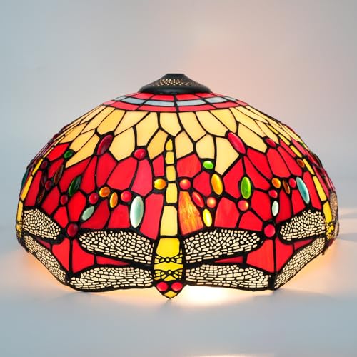 SUNMME Lampenschirm aus Tiffanyglas, 40,6 cm, rote Libelle, gebeizt, Ersatz, Kunstdekor, Vintage-Lampenschirme, Zubehör (eine Farbe, eine Größe) von SUNMME