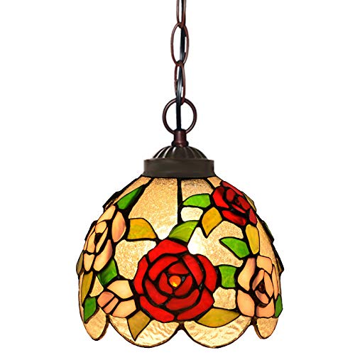 SUNMME Pendelleuchte 7 Zoll rote Rose Buntglas Lampenschirm Mini Kronleuchter für Wohnzimmer Schlafzimmer Korridor Dekor von SUNMME