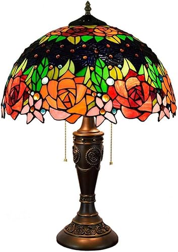 SUNMME -Stil Pastorale Buntglas-Tischlampe Vintage Rot Orange Rose 16 Zoll Lampenschirm Harzsockel 2 Glühbirnen Schreibtischleuchte Schlafzimmer SUNMME -Stil Pastorale Buntglas-Tischlampe Vintage Rot Orange Rose 16 Zoll Lampenschirm Harzsockel 2 Glühbirnen Schreibtischleuchte Schlafzimmer von SUNMME