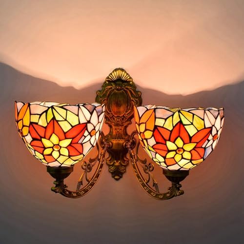 SUNMME Wandleuchte im Vintage-Stil für den Innenbereich, E27, Retro, für Wohnzimmer, Schlafzimmer, Flur, Wandleuchte, rustikaler Blumen-Glas-Lampenschirm, Doppelkopf SUNMME Wandleuchte im Vintage-Stil für den Innenbereich, E27, Retro, für Wohnzimmer, Schlafzimmer, Flur, Wandleuchte, rustikaler Blumen-Glas-Lampenschirm, Doppelkopf von SUNMME
