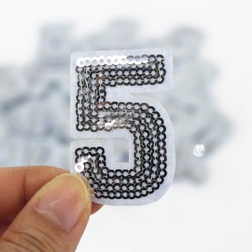 SUNMOVE 10 Stück Zahlen Patch Nummer 0–9 bestickte Aufnäher zum Aufnähen oder Aufbügeln mit gebügeltem Kleber DIY für Hemden, Jacken, Hüte, Jeans, Schuhe, Taschen (Silber) von SUNMOVE