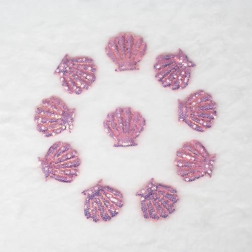 SUNMOVE 10 x bestickte Muschelformen zum Aufnähen, Abzeichen für Tasche, Hut, Haar-Accessoire, Applikation (Pink) von SUNMOVE