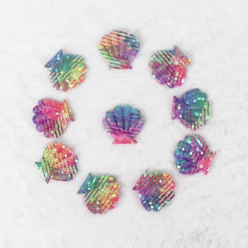 SUNMOVE 10 x bestickte Muschelformen zum Aufnähen, Abzeichen für Tasche, Hut, Haar-Accessoire, Applikation (Regenbogen) von SUNMOVE