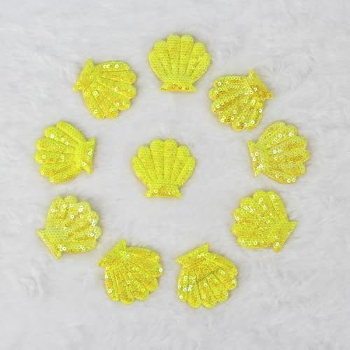 SUNMOVE 10 x bestickte Muschelformen zum Aufnähen, Abzeichen für Tasche, Hut, Haar-Accessoire, Applikation (gelb) von SUNMOVE