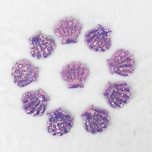 SUNMOVE 10 x bestickte Muschelformen zum Aufnähen, Abzeichen für Tasche, Hut, Haar-Accessoire, Applikation (lila) von SUNMOVE