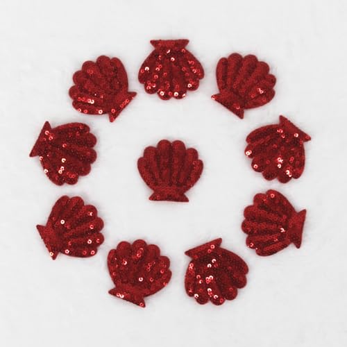 SUNMOVE 10 x bestickte Muschelformen zum Aufnähen, Abzeichen für Tasche, Hut, Haar-Accessoire, Applikation (rot) von SUNMOVE