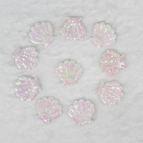SUNMOVE 10 x bestickte Muschelformen zum Aufnähen, Abzeichen für Tasche, Hut, Haar-Accessoire, Applikation (weiß) von SUNMOVE