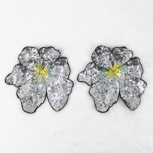 SUNMOVE 2 Stück Stickerei Pailletten BH Applikation Nähen Blume Stoff Patch für Hut, BH, Jacke, Kleid Kleid DIY Handwerk (Silber) von SUNMOVE