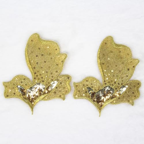 SUNMOVE 2 Stück Stickerei Pailletten Blume Applikation Nähen Blume Stoff für Hut, BH, Jacke, Kleid Kleid DIY Handwerk (Gold) von SUNMOVE
