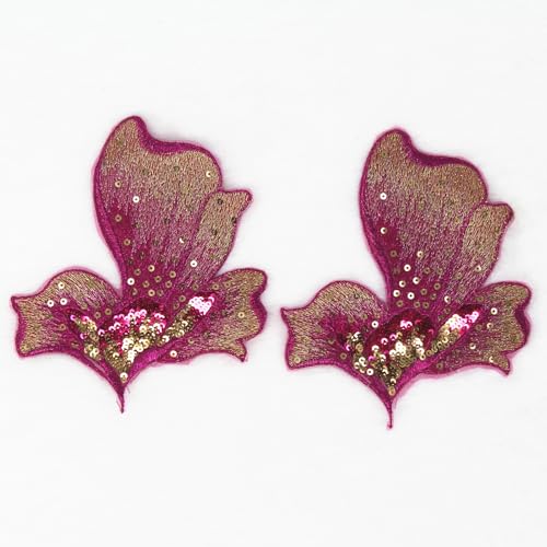 SUNMOVE 2 Stück Stickerei Pailletten Blume Applikation Nähen Blume Stoff für Hut, BH, Jacke, Kleid Kleid DIY Handwerk (Pflaume) von SUNMOVE