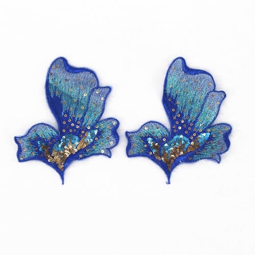SUNMOVE 2 Stück Stickerei Pailletten Blume Applikation Nähen Blume Stoff für Hut, BH, Jacke, Kleid Kleid DIY Handwerk (blau) von SUNMOVE