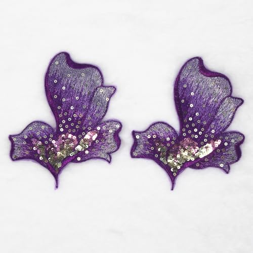 SUNMOVE 2 Stück Stickerei Pailletten Blume Applikation Nähen Blume Stoff für Hut, BH, Jacke, Kleid Kleid DIY Handwerk (lila) von SUNMOVE