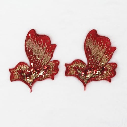 SUNMOVE 2 Stück Stickerei Pailletten Blume Applikation Nähen Blume Stoff für Hut, BH, Jacke, Kleid Kleid DIY Handwerk (rot) von SUNMOVE