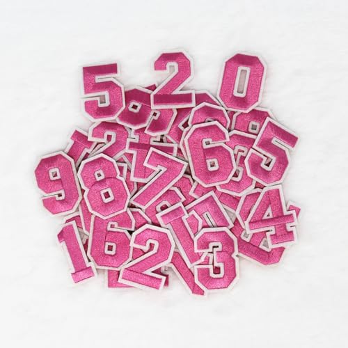 SUNMOVE 30 Stück Zahlen Patch Nummer 0–9 bestickte Aufnäher zum Aufnähen oder Aufbügeln mit gebügeltem Kleber DIY für Hemden, Jacken, Hüte, Jeans, Schuhe, Taschen (Rosa) von SUNMOVE
