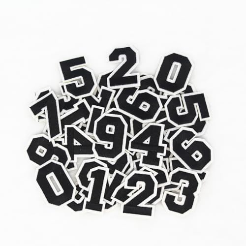 SUNMOVE 30 Stück Zahlen Patch Nummer 0–9 bestickte Aufnäher zum Aufnähen oder Aufbügeln mit gebügeltem Kleber DIY für Hemden, Jacken, Hüte, Jeans, Schuhe, Taschen (schwarz) von SUNMOVE