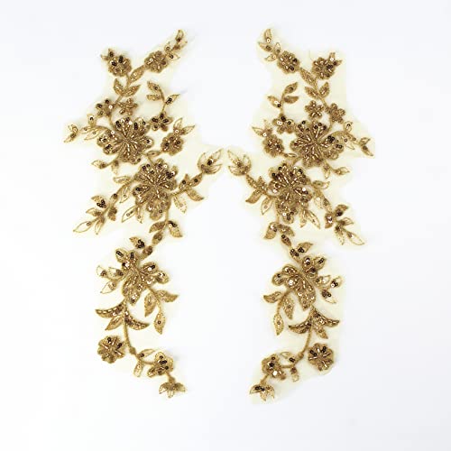 SUNMOVE Ein Paar 3D-Perlenstickerei, Pailletten, Spitze, Applikation, goldfarben, spiegelnd, Blumenstoff, Kragenaufnäher, Motiv, Hochzeitskleid, Kleid, Brautschmuck, Basteln SUNMOVE Ein Paar 3D-Perlenstickerei, Pailletten, Spitze, Applikation, goldfarben, spiegelnd, Blumenstoff, Kragenaufnäher, Motiv, Hochzeitskleid, Kleid, Brautschmuck, Basteln von SUNMOVE