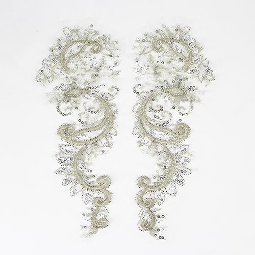 SUNMOVE Ein Set 3D Perlenstickerei Pailletten Spitze Applikation Silber Spiegel Nähen auf Blume Stoff Kragen Patch für Hochzeitskleid Kleid Braut DIY Handwerk von SUNMOVE