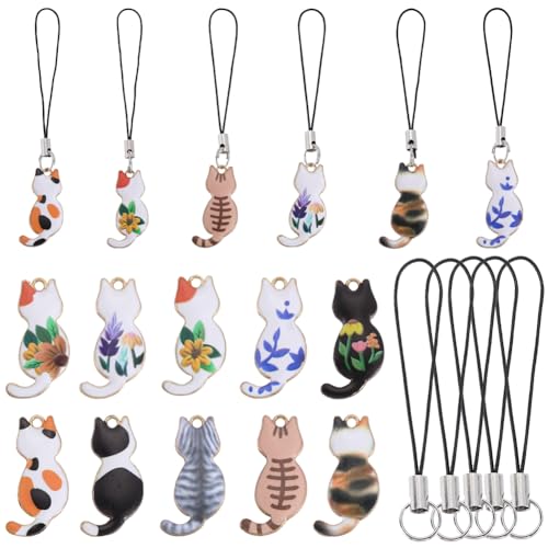 SUNNYCLUE 1 B0X 30 Stück Kawaii Handyanhänger, Süße Katzen Anhänger Emaille Legierung Golddruck Kleine Tiere Haustier Anhänger Für Selbstgemachte Geldbörse Schlüsselanhänger Handyhülle Tasche Kamera D von SUNNYCLUE