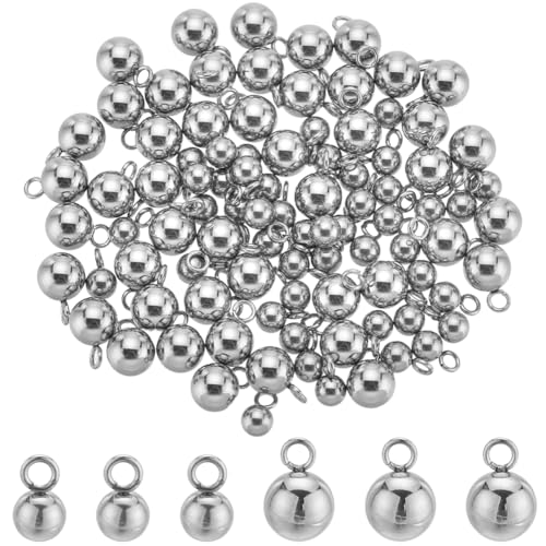 SUNNYCLUE 1 BOX 100PCS Edelstahl Kugel Charms Silberne Kugel Charms Metalllegierung Punk Kleine Glatte Nahtlose Runde Kugeln Charm Masse Für Die Schmuckherstellung Charms DIY Ohrringe Armbänder Halske von SUNNYCLUE