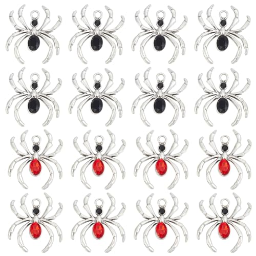SUNNYCLUE 1 BOX 20 Stück Spinnen Charms Halloween Große Schwarze Rote Strass Cabochons Charms Aus Silberlegierung Gothic Insektenspinnen Tier Charms Bulk Für Die Schmuckherstellung Charms Halsketten A von SUNNYCLUE