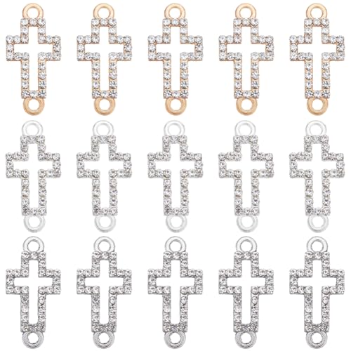 SUNNYCLUE 1 BOX 30PCS Mini Rshinestone Kreuz Charms Metall Kruzifix Verbindungsstück Hohle Glieder Rosenkranz Legierung Goldenes Silber Glänzend Kleiner Charm Für Die Schmuckherstellung Charms Ohrring von SUNNYCLUE