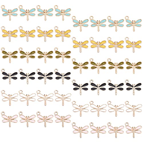 SUNNYCLUE 1 BOX 48 Stück 6 Farben Libelle Charms Fliegendes Tier Insekten Anhänger Flatback Vergoldete Legierung Emaille Bunte Charms Für Schmuck Armbänder Halsketten Basteln DIY Zubehör von SUNNYCLUE