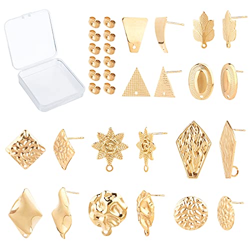 SUNNYCLUE 1 Box 10 Paar Gold Ohrstecker Edelstahl Ohrstecker Flach Rund Blume Ohrring Dreieck Oval Quadratisch Blatt Rhombus Form Für Mann Frauen Styling Zubehör Schmuck Geschenke von SUNNYCLUE
