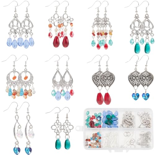 SUNNYCLUE 1 Box 10 Sets Boho Ohrring Bastelset Kronleuchter Ohrring Anhänger Tibet Stil Legierungsanhänger Vintage Bohemian Anhänger Glasperlen Für Schmuckherstellungssets DIY Ohrhänger Zubehör von SUNNYCLUE