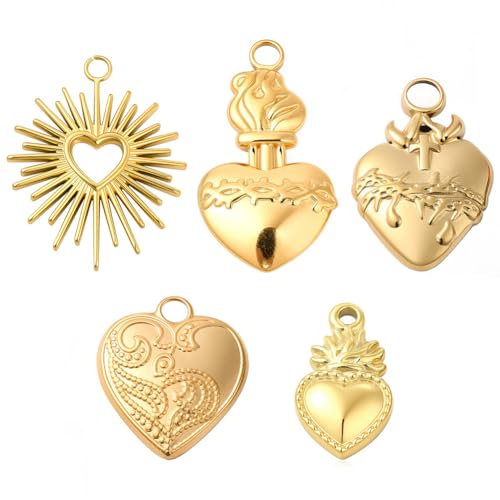 SUNNYCLUE 1 Box 10 Stück Echte 18K Vergoldete Edelstahl Charms Heiliges Herz Dornenkrone Herz Charm Hingabe Goldenes Liebesherz Metall Charm Für Die Schmuckherstellung Charms DIY Bastelbedarf von SUNNYCLUE