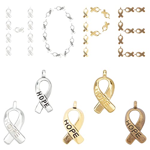 SUNNYCLUE 1 Box 100 Stück 5 Farben Hoffnungsband Brustanhänger Vintage Engel Brustkrebsbewusstsein Baumeln Tibetab Stil Anhänger Für Frauen Armband Halskette Ohrring DIY Schmuckherstellung von SUNNYCLUE