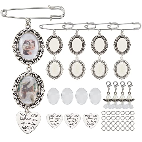 SUNNYCLUE 1 Box 100 Stück DIY 10 Sets Hochzeitsstrauß Foto Charms Bastelset Braut Boutonniere Foto Charm Sicherheitsnadel Erinnerungsbrosche Hummerschere Engel Charm Tabletts Und Kuppeln Cabochon Fass von SUNNYCLUE