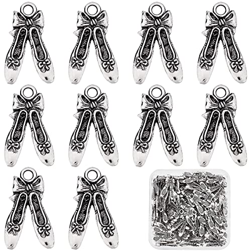 SUNNYCLUE 1 Box 100 Stück Legierungsanhänger Im Tibetischen Stil Balletttanz Mit Bowknot Hausschuhe Schuhe Charm Anhänger Bulk Silber Für Armbänder Schlüsselanhänger Halskette DIY Handwerk Schmuckhers von SUNNYCLUE