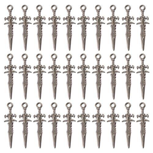 SUNNYCLUE 1 Box 100 Stück Messeranhänger Dolchanhänger Tibetischer Stil Antiksilber Schwertanhänger Katana Stiletto Miniaturanhänger Lebensechte Waffenanhänger Für Die Schmuckherstellung Anhänger DIY von SUNNYCLUE