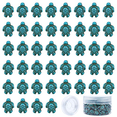 SUNNYCLUE 1 Box 100 Stück Schildkröten-Perlen-Charms Geschnitzte Zwischenperlen Mit 10 m Elastischem Faden Für Halsketten-Armband-Ohrring-Charms Zum Selbermachen von Schmuck von SUNNYCLUE