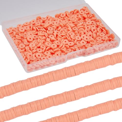 SUNNYCLUE 1 Box 1000 Stück + 6 mm Orange Polymer Ton Heishi Perlen Runde Tonperlen Kleine Mini Nachfüllung Flache Scheibe Vinyl Abstandshalter Lose Perlen Großpackung Für Schmuckherstellung DIY Armbän von SUNNYCLUE