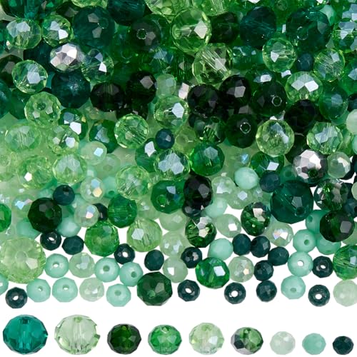 SUNNYCLUE 1 Box 1000 Stück Grüne Glasperlen Rondell Kristallperlen 8mm Facettierte Flache Runde Abakus Perlen 4mm 6mm Lose Abstandsperlen Zum Selbermachen Schmuckherstellung Armbänder Halsketten Oh von SUNNYCLUE