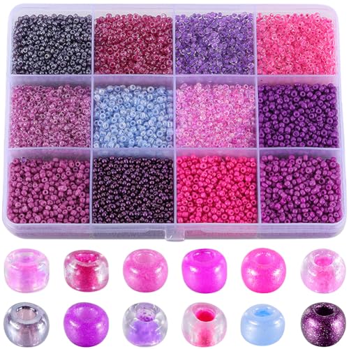 SUNNYCLUE 1 Box 10320 Stück Rocailles Glas 2 mm Rocailles Glasperlen Lila Armbandherstellung Samen Perlen Mini Handwerk Perlen Runde Gläser Lose Spacer Perlen für Schmuckherstellung DIY Perlen von SUNNYCLUE
