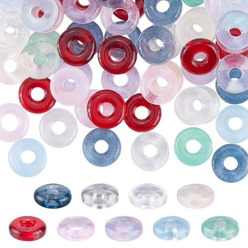 SUNNYCLUE 1 Box 108 Stück 9 Farben Glas Donut Perlen Mit Großem Loch Bunte Transparente Kleine Runde Europäische Kristall Abstandshalterperlen Für Die Schmuckherstellung Charms Armbänder Halsketten DI von SUNNYCLUE